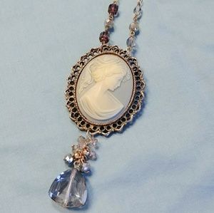 Upcycled Blue Vintage Cameo Beaded Necklace